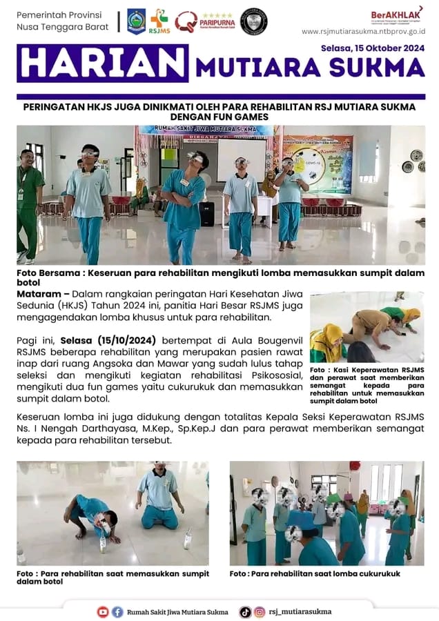 PERINGATAN HKJS JUGA DINIKMATI OLEH PARA REHABILITAN RSJ MUTIARA SUKMA DENGAN FUN GAMES